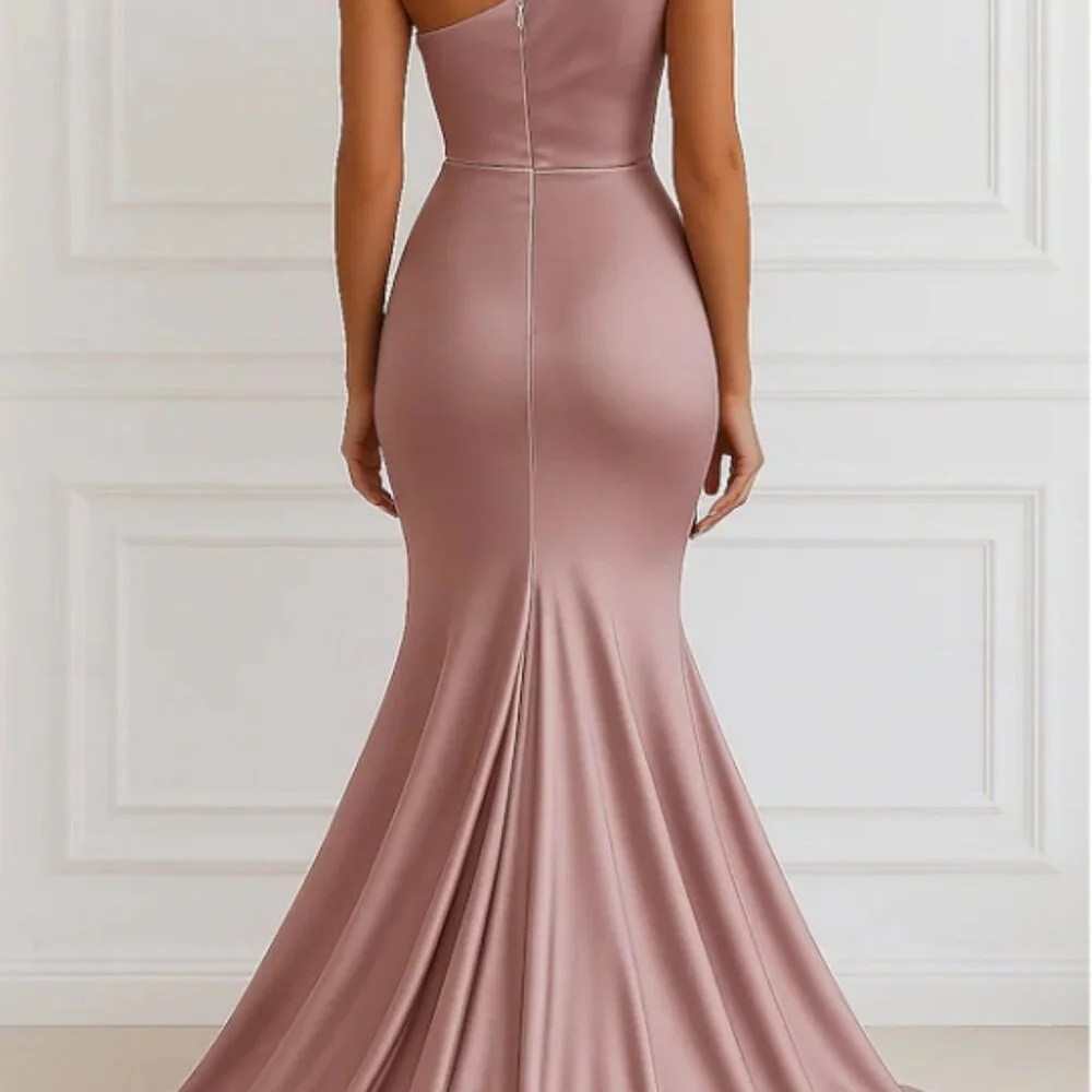 Mermaid Trumpet Floor Length Evening Gown - DUSTY BLUE - Picture 2 of 2